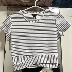 Dynamite Striped Cropped Short Sleeve Shirt | White/Black